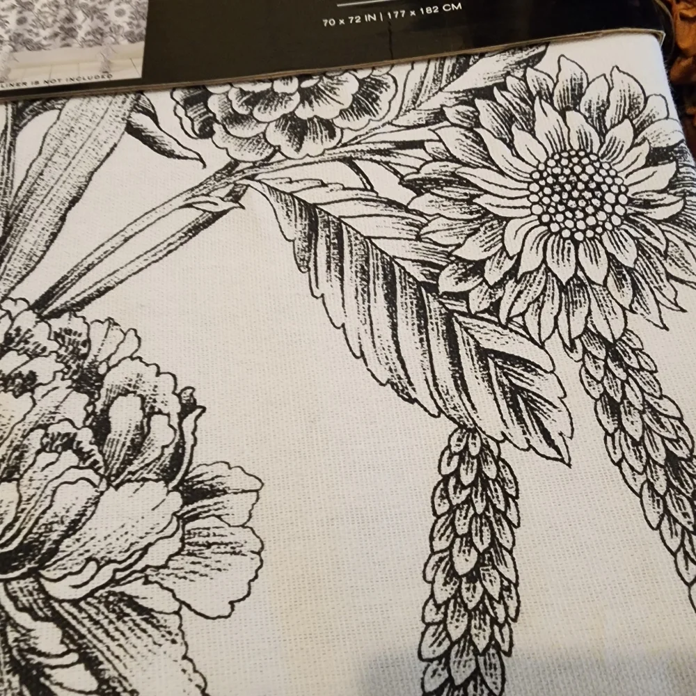Ralph Lauren Black White Toile Fabric Shower 100% Cotton Curtain Floral Sketch